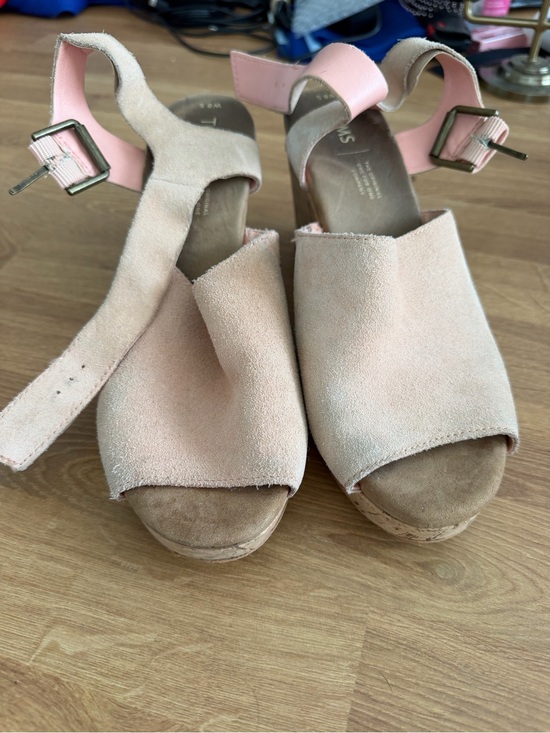 Toms Shoes - Toms Pink Suede Open-Toe Ankle Strap Wedge Sandals